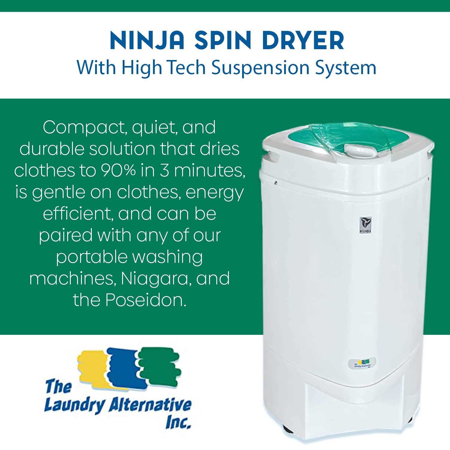 The Laundry Alternative Ninja 3200 RPM Portable Spin Dryer w/ Suspension System - Image 3
