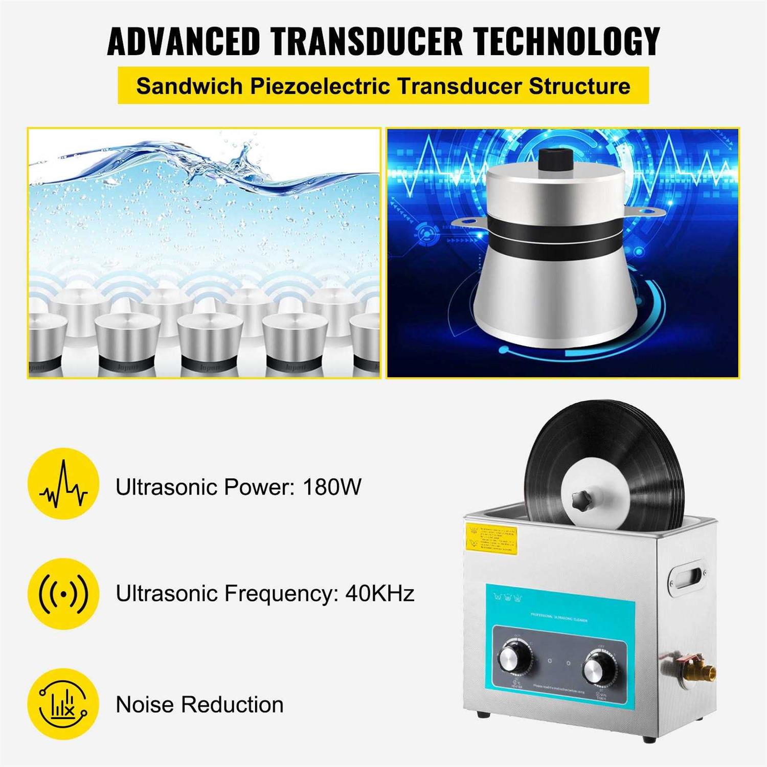 VEVOR Ultrasonic Vinyl Record Cleaner 6L 40kHz Vinyl Ultrasonic Cleaning Machine Knob Control Record Ultrasonic Cleaner 4 Records Vinyl Sonic - Image 5