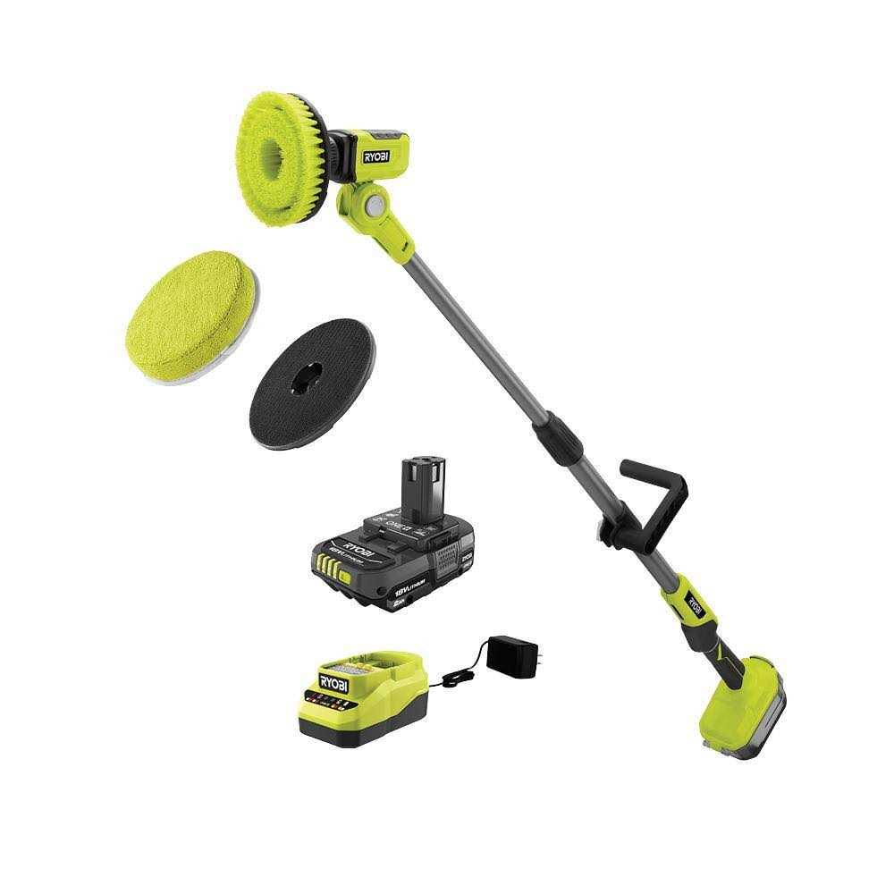 RYOBI ONE+ 18V Cordless Telescoping Power Scrubber Kit with 2.0 Ah Battery and Charger and
