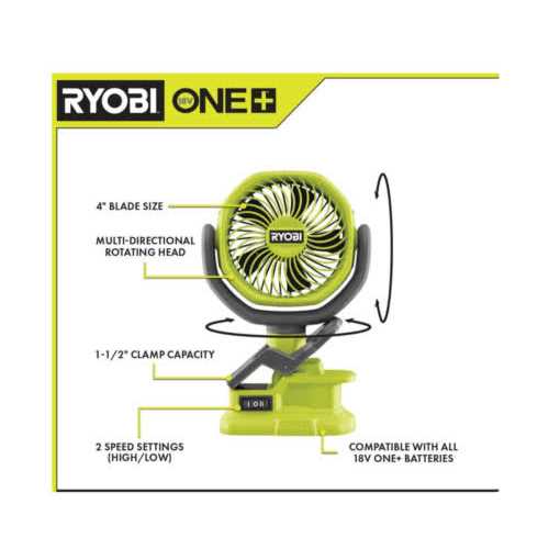 Ryobi ONE+ 18V Cordless 4 in. Clamp Fan