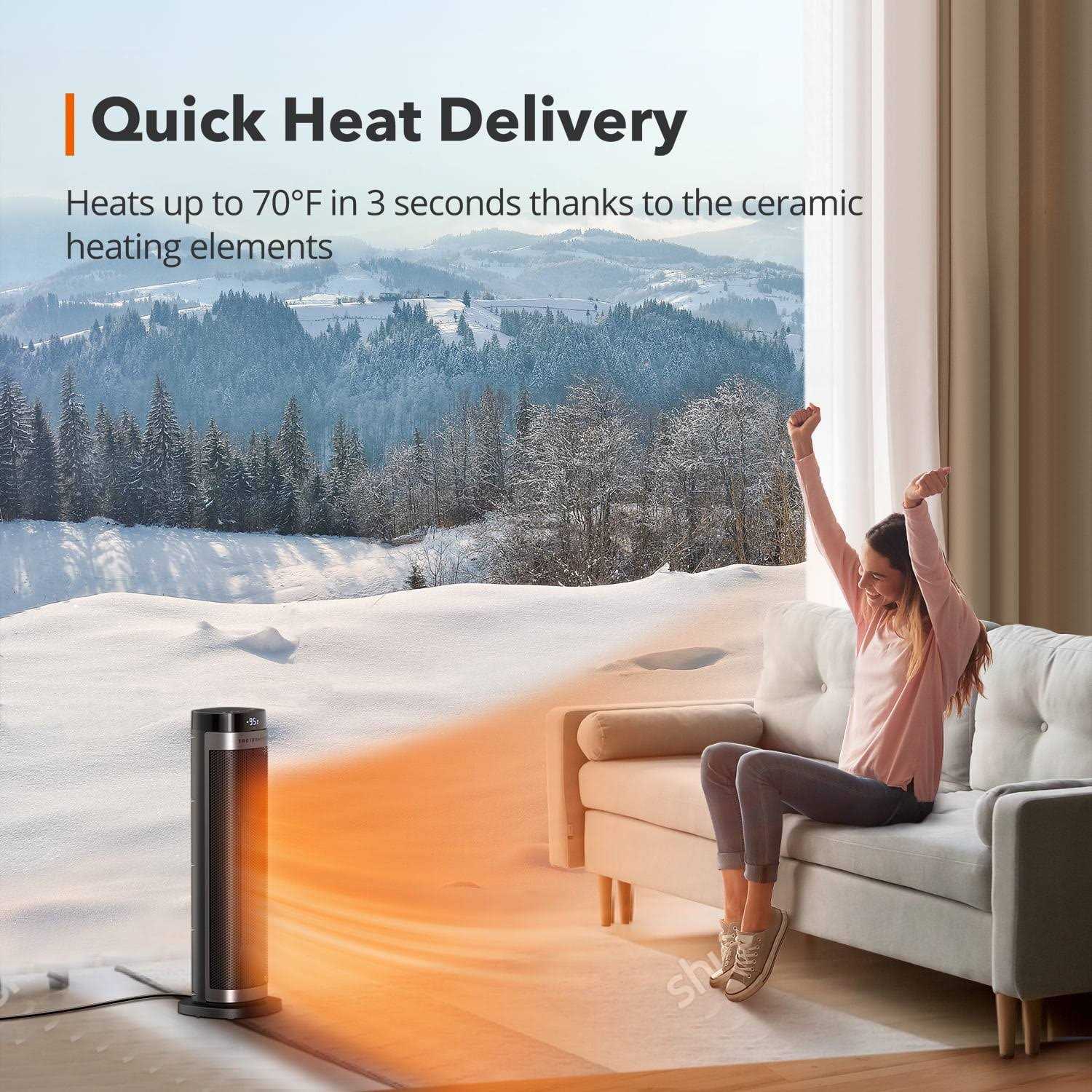 Taotronics Space Heater Indoor 24 inch 270 sq ft Fast Quiet Heating Portable Electric Heater with Remote - Image 3