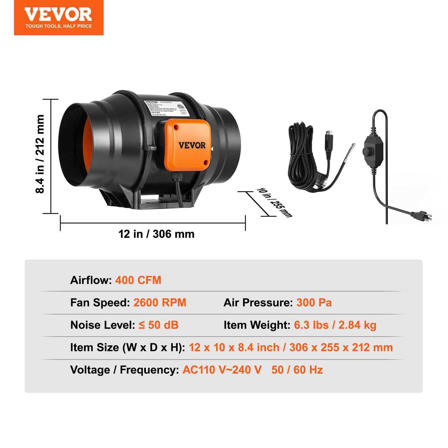 VEVOR 6 inch Inline Duct Fan Hvac Exhaust Blower Kit AC Variable Speed Control - Image 3