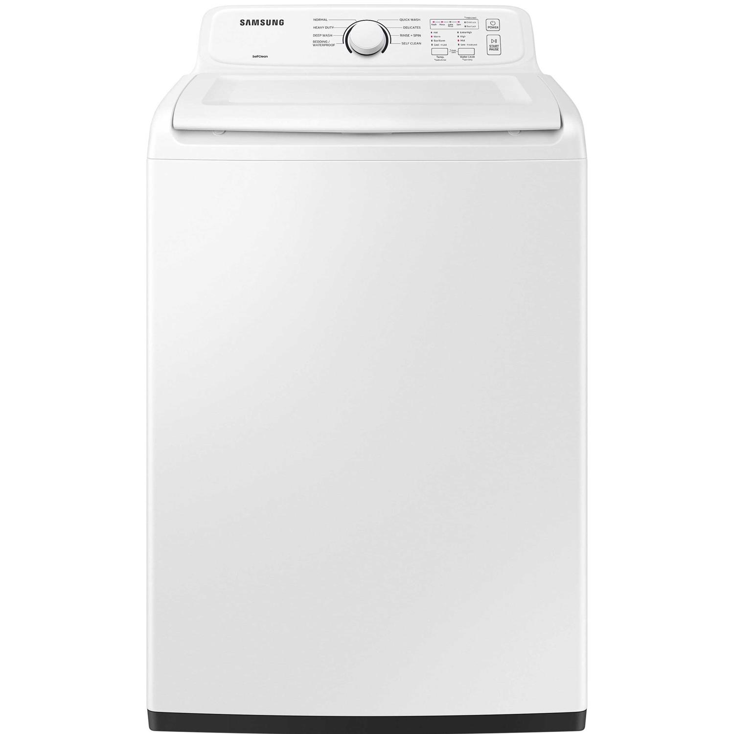 Samsung White Top Load Laundry Pair with WA41A3000AW 27 Washer and DVE41A3000W 27 Electric Dryer