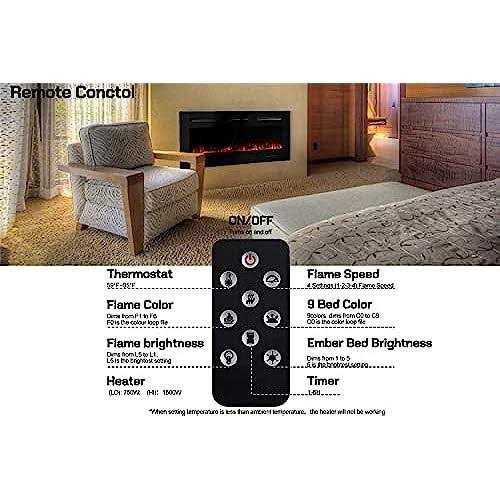Uthfy 36 Electric Fireplace,1500W Recess & Wall Mounted Fireplace Heater & Linear Fireplace,6 Flame & 9 Ember Bed Colors,2 Remote Control,8H Timer - Image 5