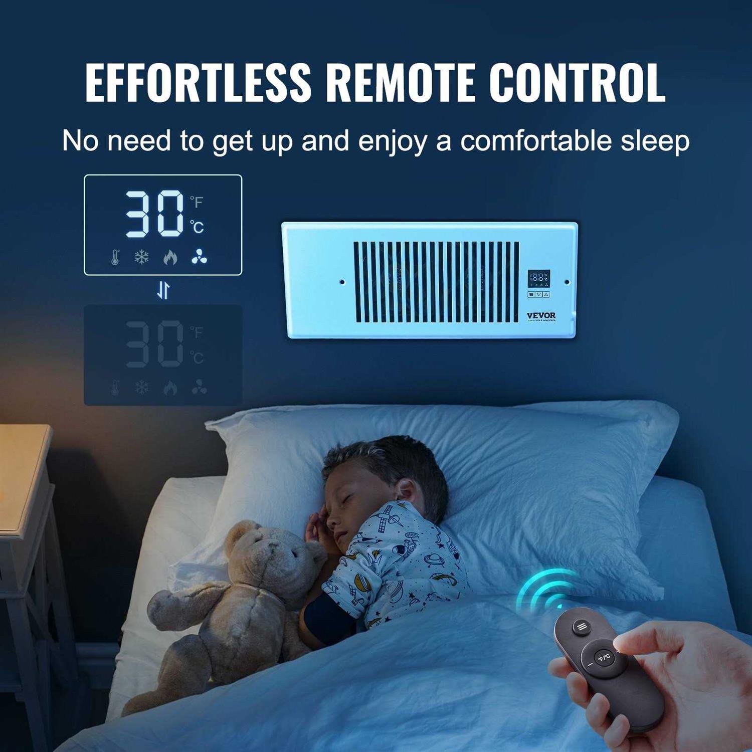 VEVOR Register Booster Fan, Quiet Vent Booster Fan Fits 4” x 12” Register Holes, with Remote Control and Thermostat Control - Image 4