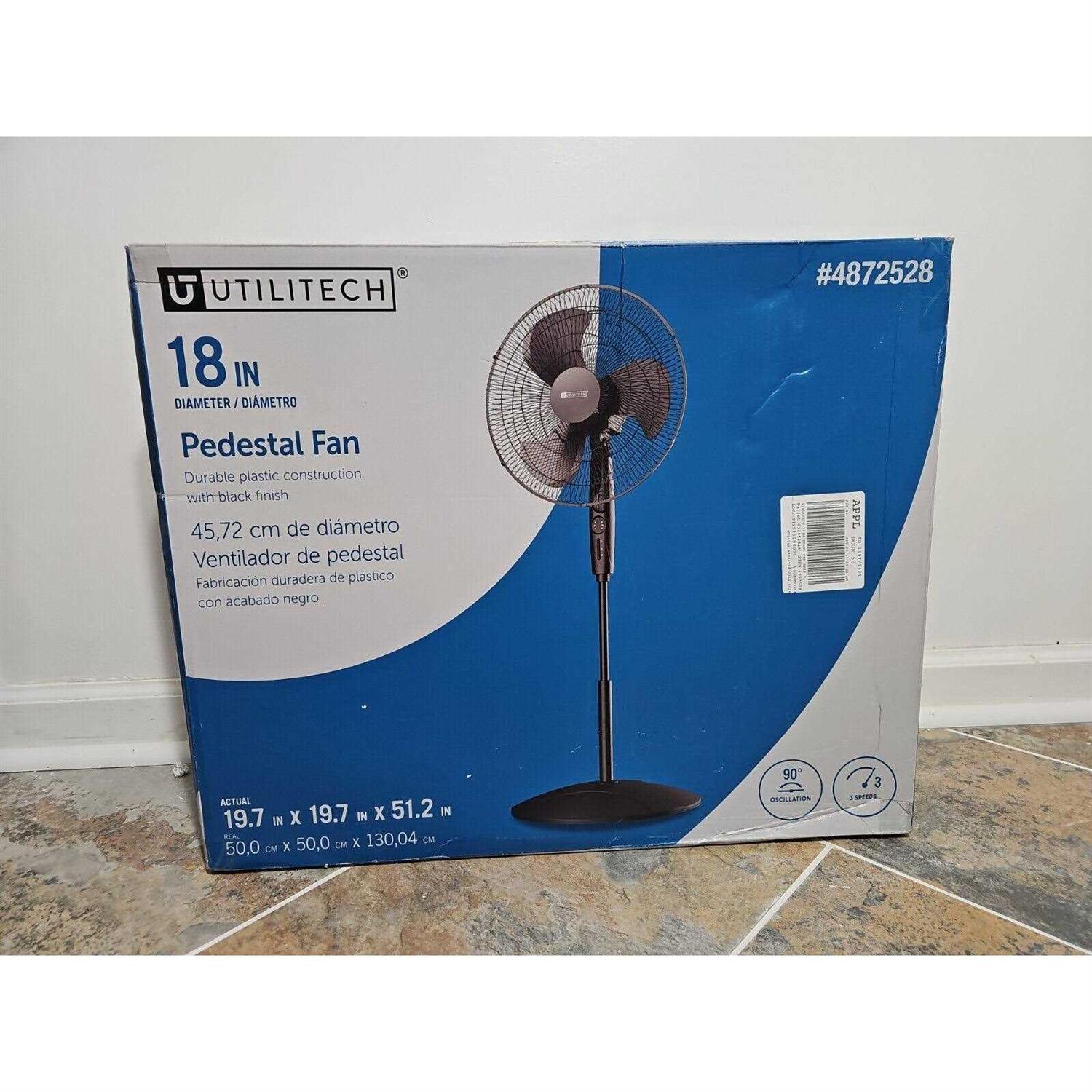 Utilitech 18-in 3-Speed Indoor Black Oscillating Pedestal Fan - Image 2