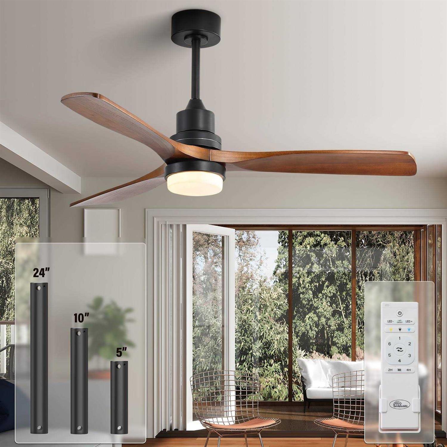 Sofucor 52-Inch Indoor Ceiling Fans with Light And 3 Wood Walnut - Image 2