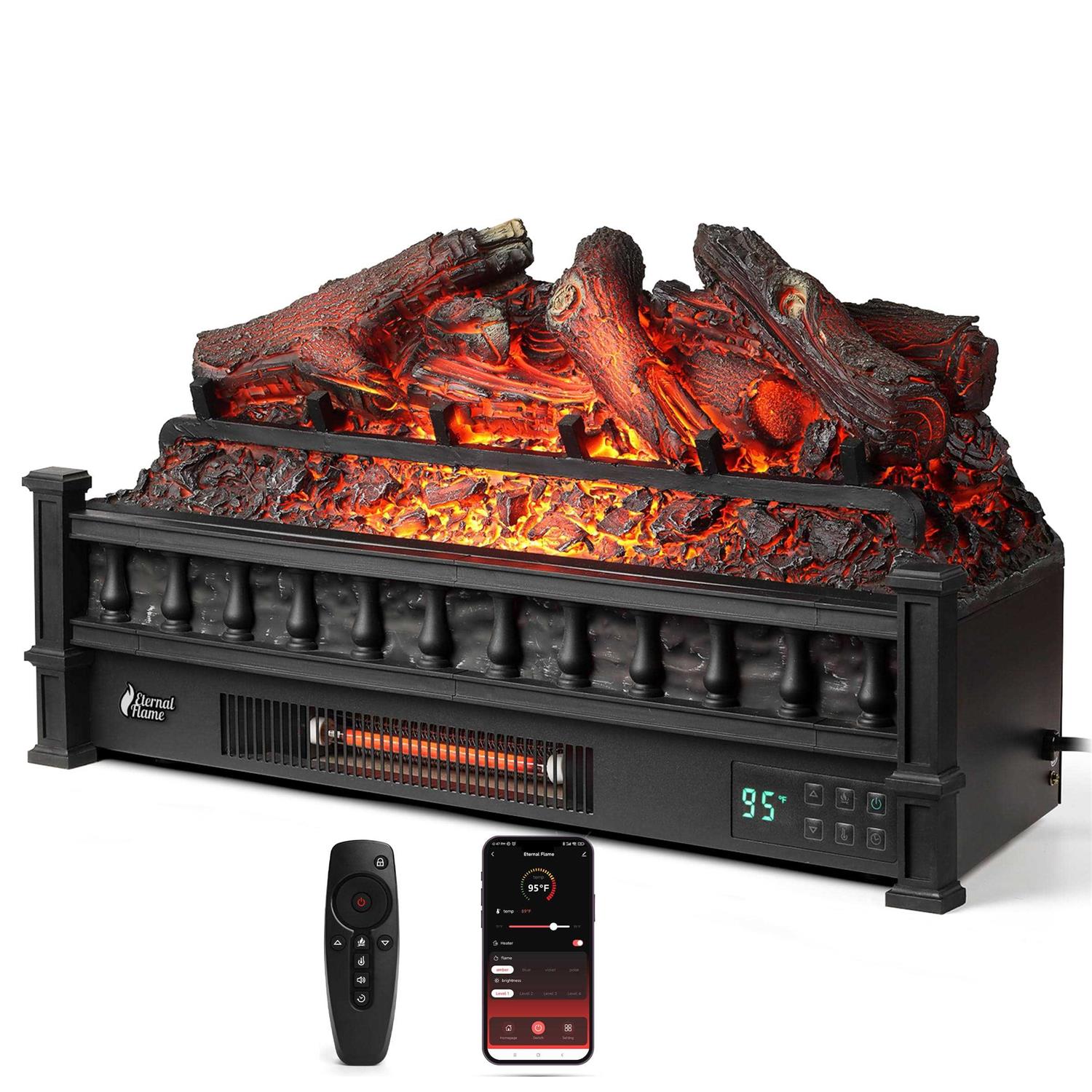 TURBRO Eternal Flame 1500-Watt 26 Infrared Quartz Electric Fireplace Log Heater