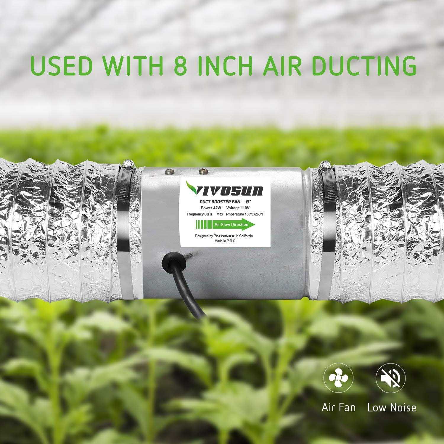 VIVOSUN 8 inch Inline Duct Booster Fan 420 CFM Low Noise Extra Long 5.5 - Image 2