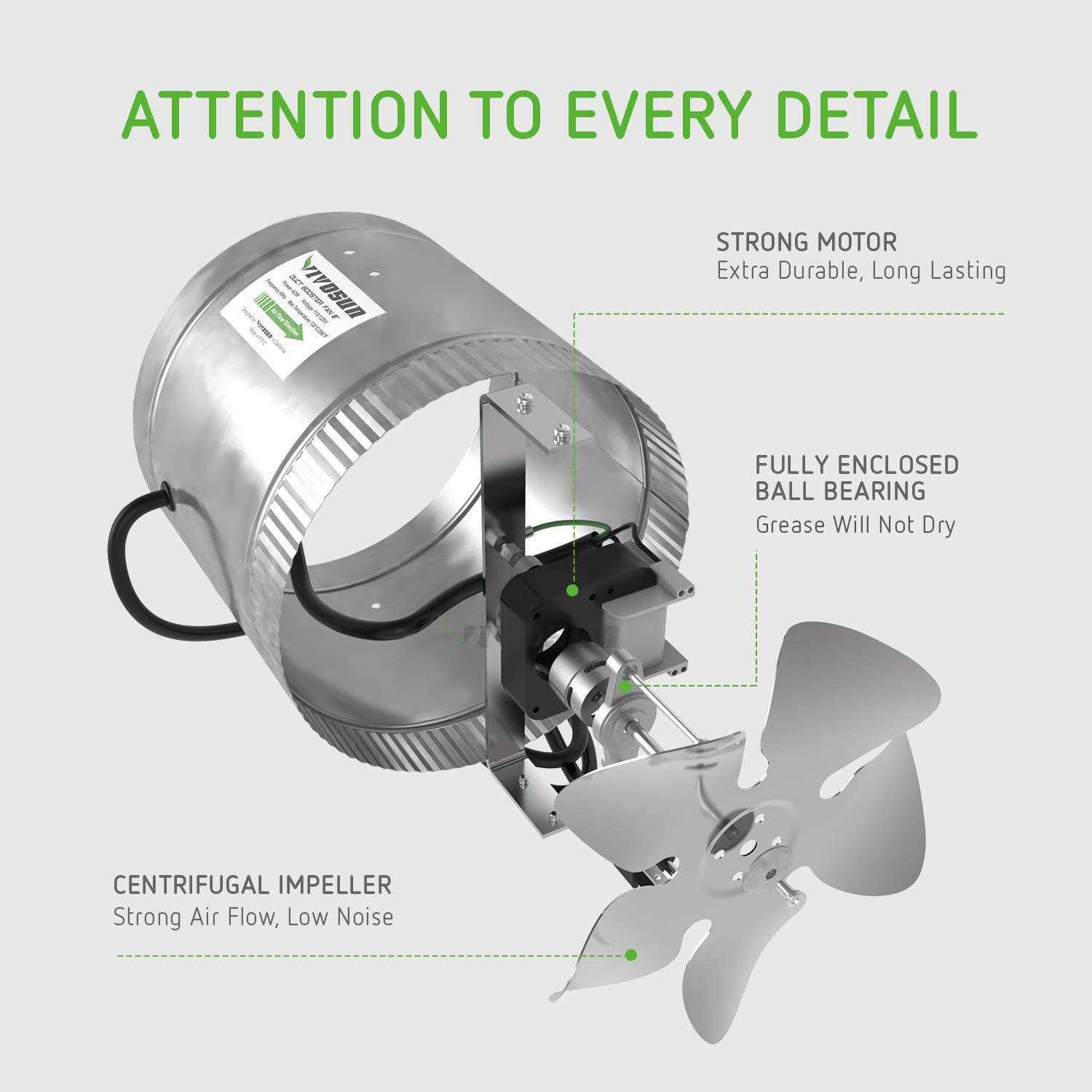 VIVOSUN 8 inch Inline Duct Booster Fan 420 CFM Low Noise Extra Long 5.5 - Image 5
