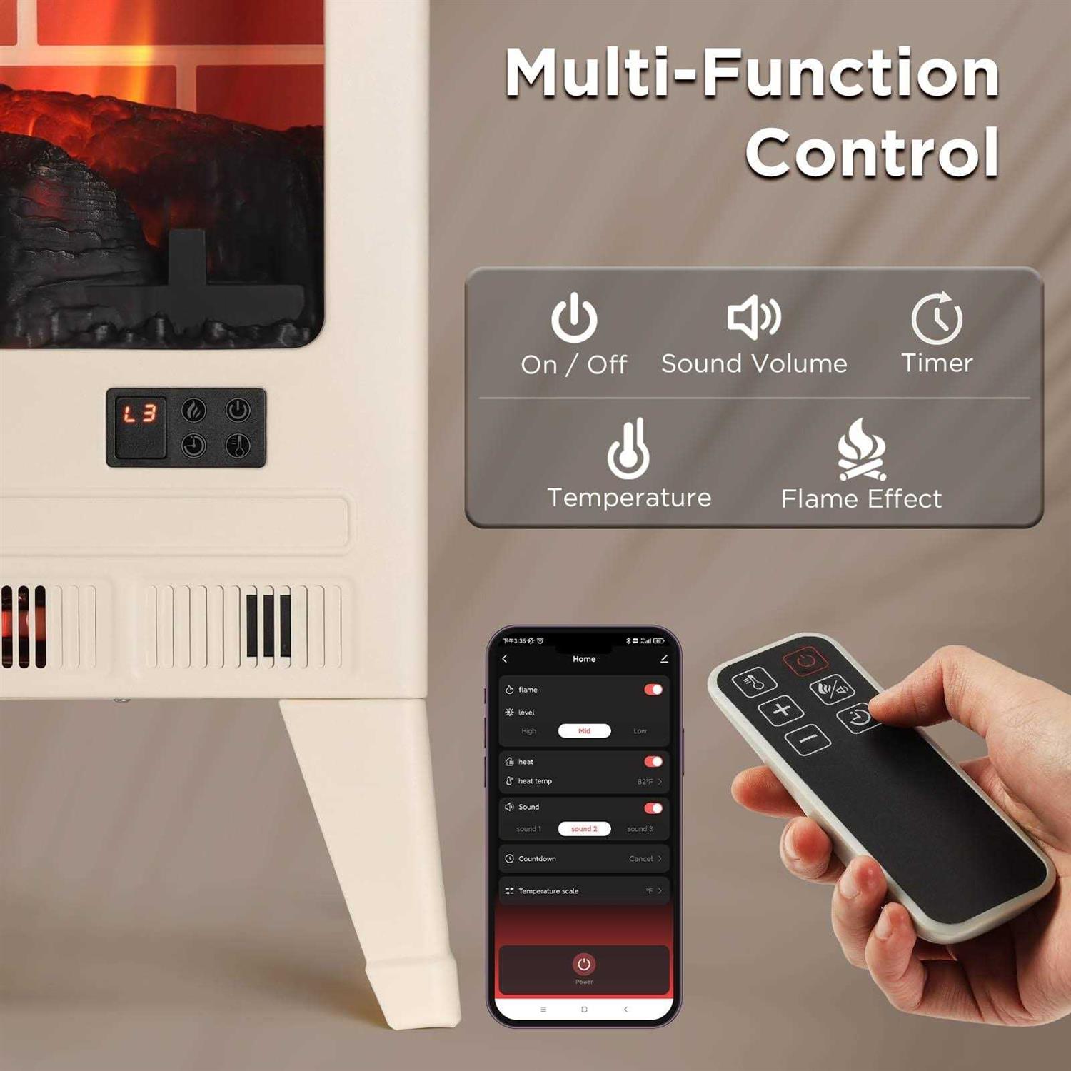 TURBRO Suburbs 25 WiFi Electric Fireplace Infrared Heater with Crackling Sound - Image 3