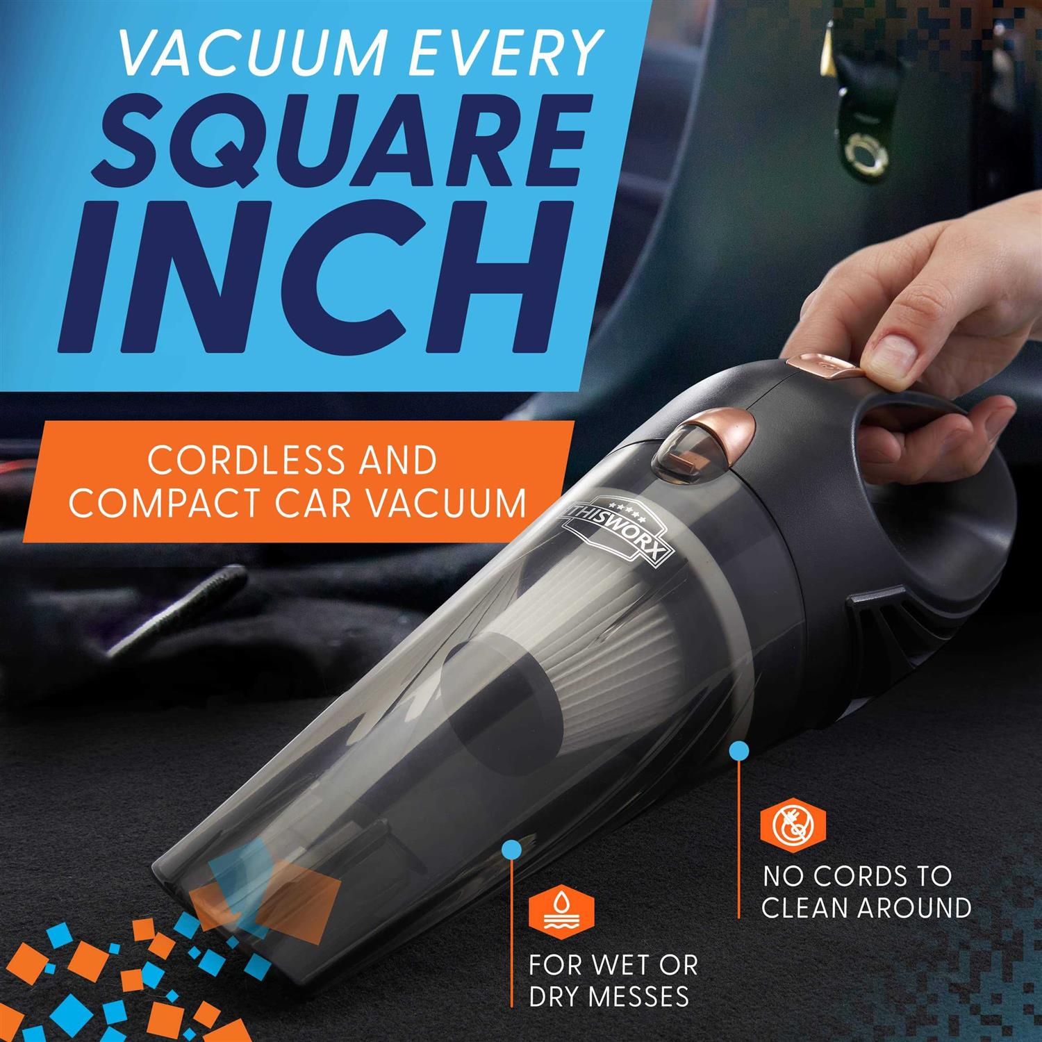Thisworx Cordless Car Vacuum Portable, Mini Handheld Vacuum w/Rechargeable Battery and 3 Attachments - Image 2
