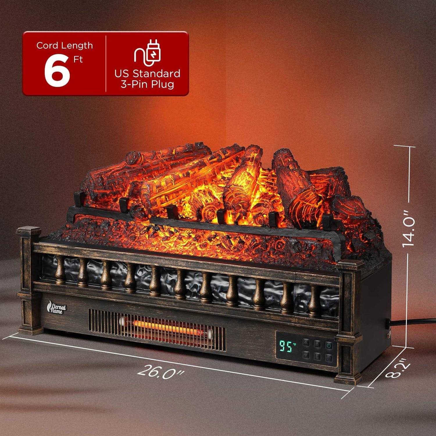 TURBRO Eternal Flame 26-inch Infrared Quartz Electric Fireplace Log Heater - Image 3