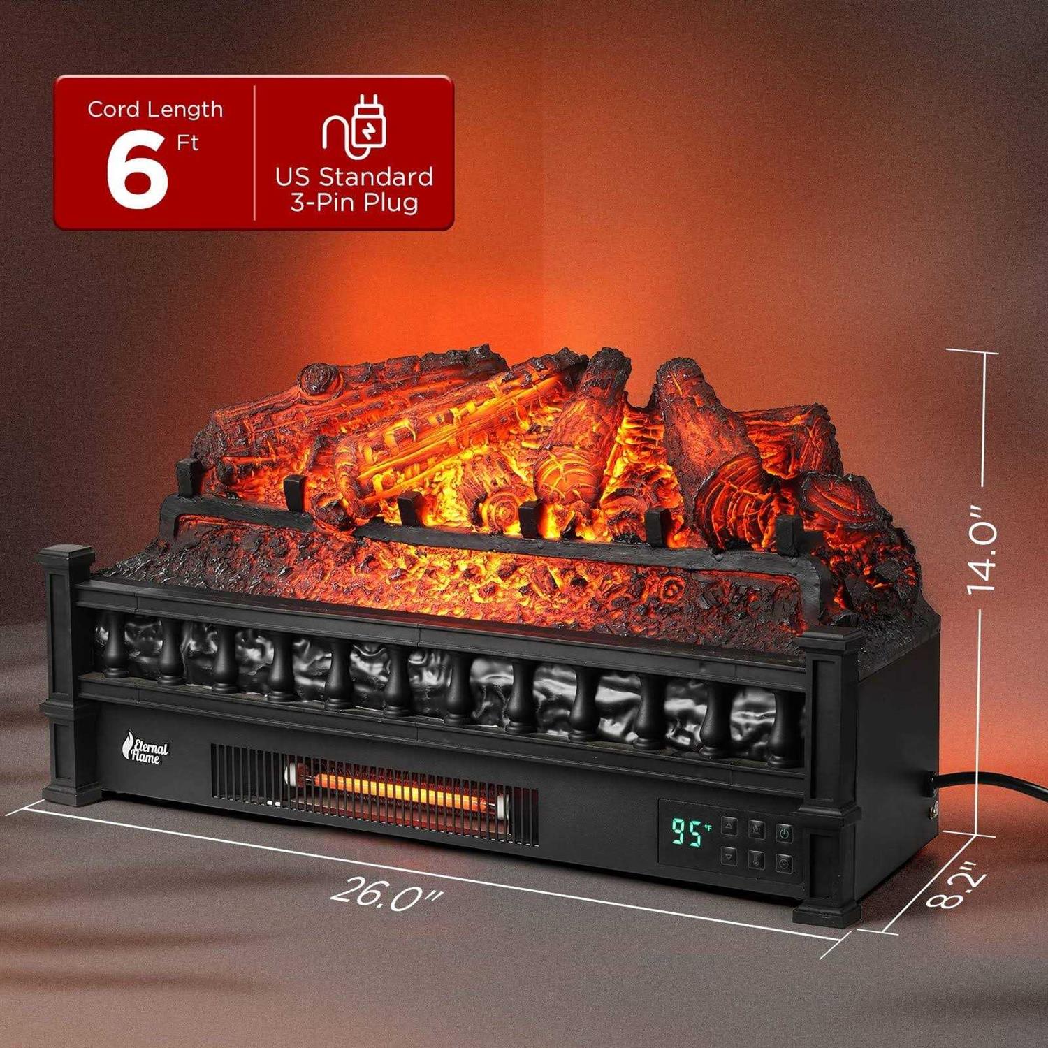 TURBRO Eternal Flame 26-inch Infrared Quartz Electric Fireplace Log Heater - Image 4