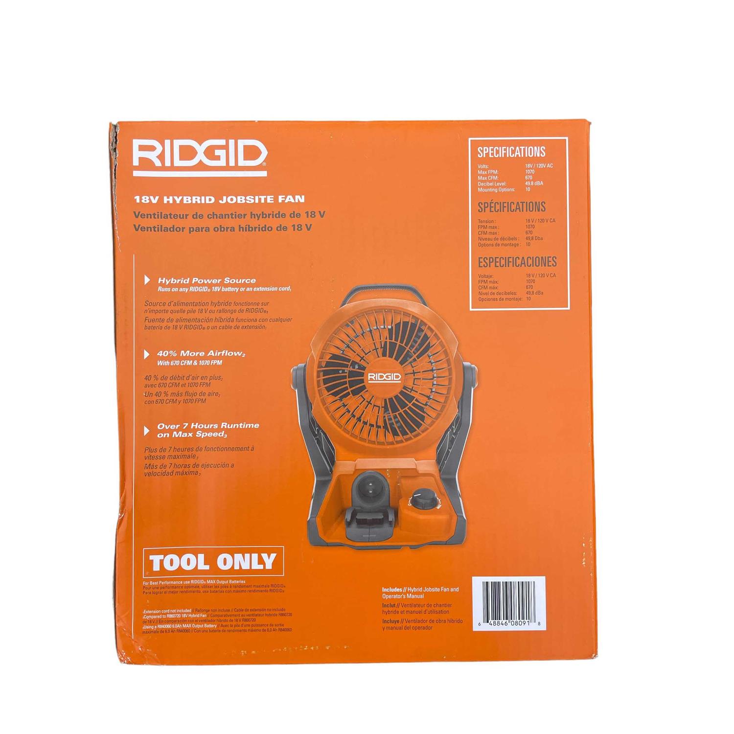 RIDGID 18V Cordless Hybrid Jobsite Fan - Image 2