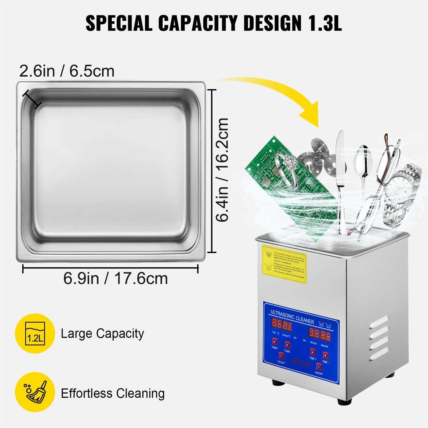 VEVOR Ultrasonic Cleaner 1.3L Professional Ultrasonic Cleaner with Digital Timer 40kHz Excellent Ultrasonic Cleaning Machine 110V for Jewelry Watch JPS-08ACSBQXJ0001V1 - Image 3