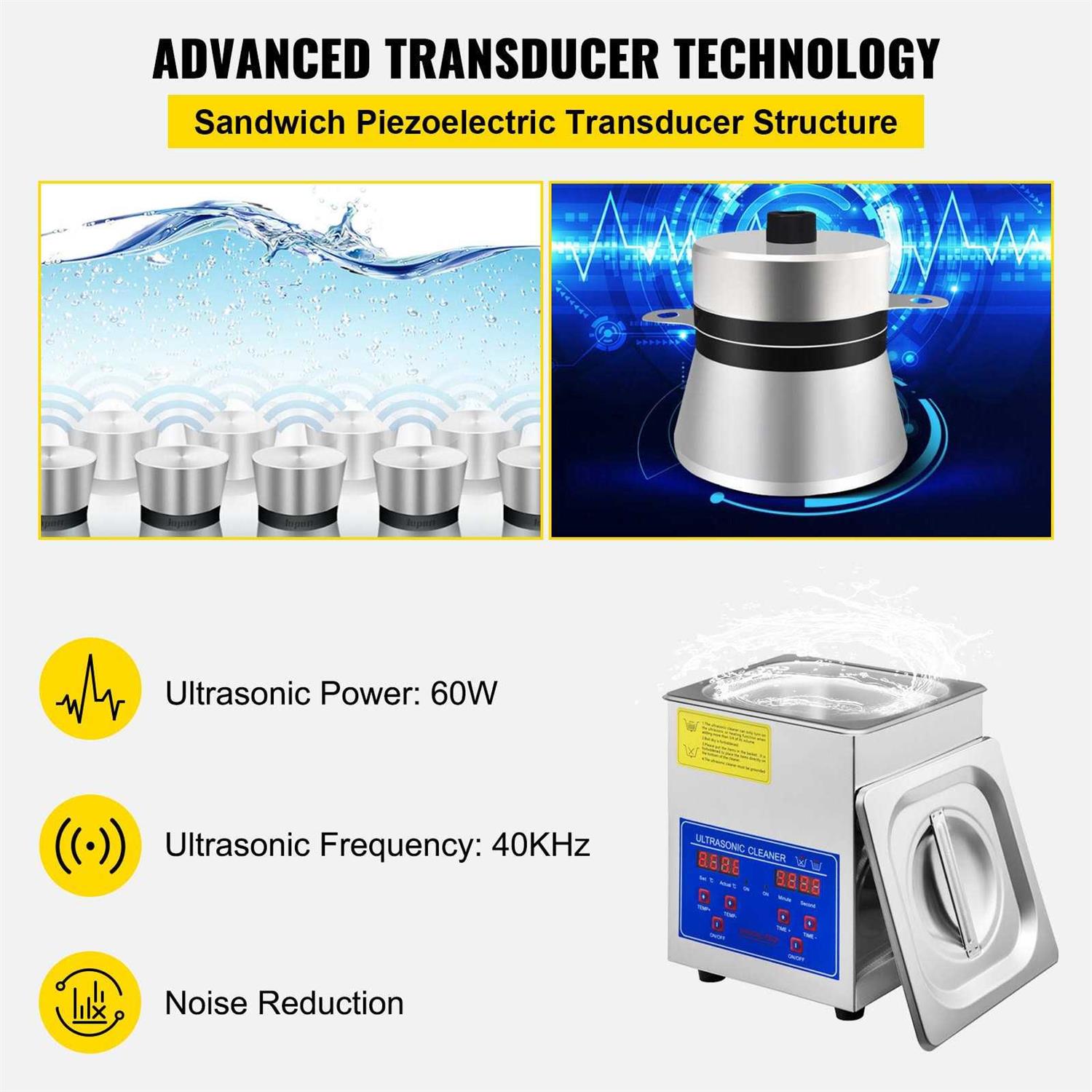 VEVOR Ultrasonic Cleaner 1.3L Professional Ultrasonic Cleaner with Digital Timer 40kHz Excellent Ultrasonic Cleaning Machine 110V for Jewelry Watch JPS-08ACSBQXJ0001V1 - Image 4