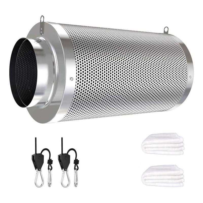 Vanleno 4inch Carbon Filter Odor Control with Australia Virgin Charcoal Two Prefilter 1 Pair Rope Hanger Included for Inline Duct Fan