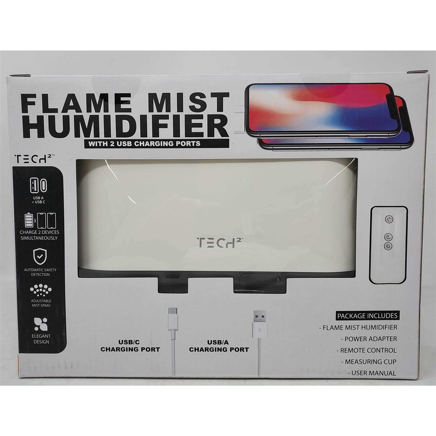 Tech Squared Flame Mist Humidifier & Ultrasonic Diffuser w/ 2 USB Charging Ports - Image 2