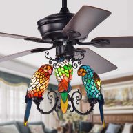 Warehouse of Tiffany Korubo 3-light 52-inch Lighted Ceiling Fan Tiffany Style Parrot Shades