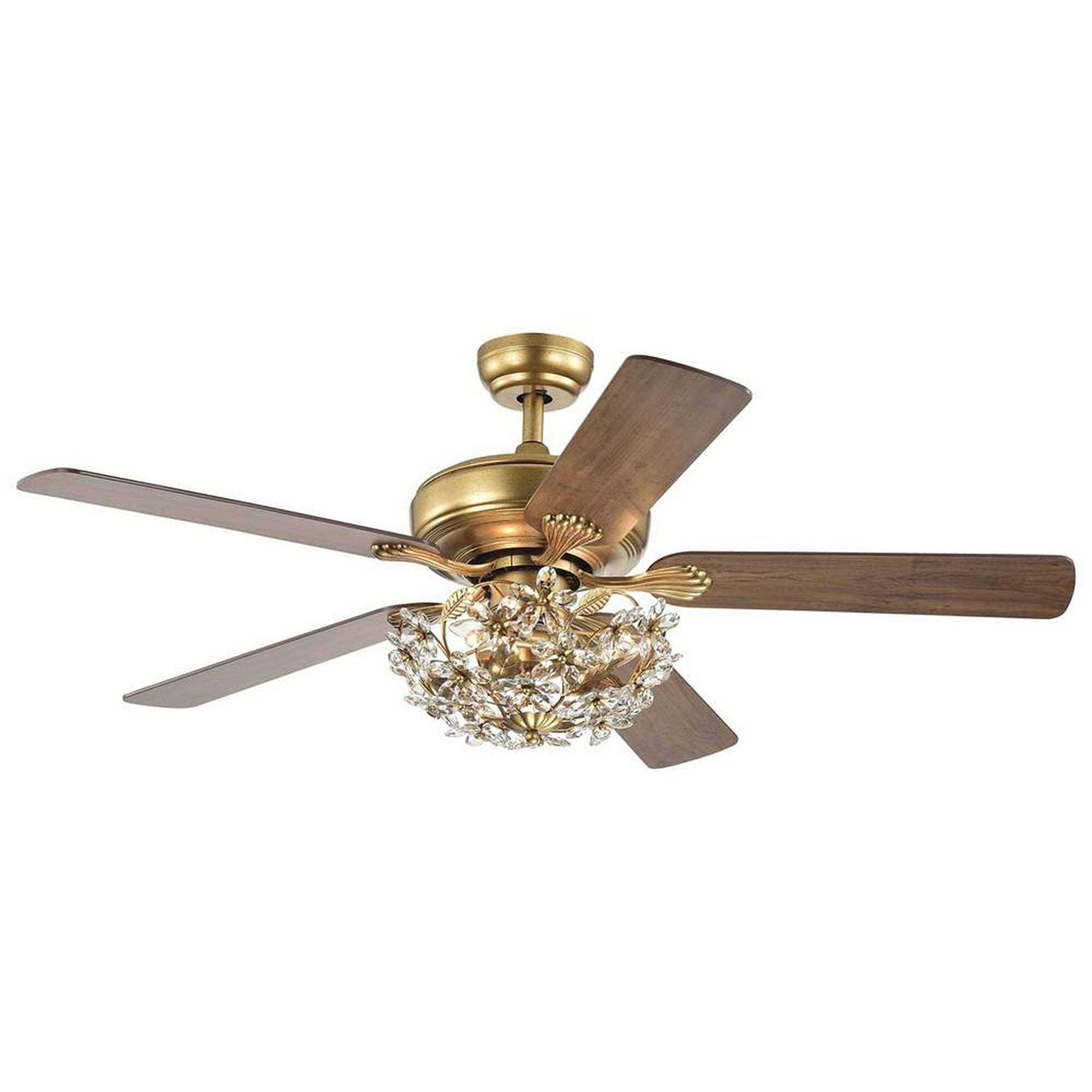Warehouse of Tiffany Nickoe 52 in. Gold Indoor Remote Controlled Ceiling Fan with Light Kit CFL-8431REMO/AG