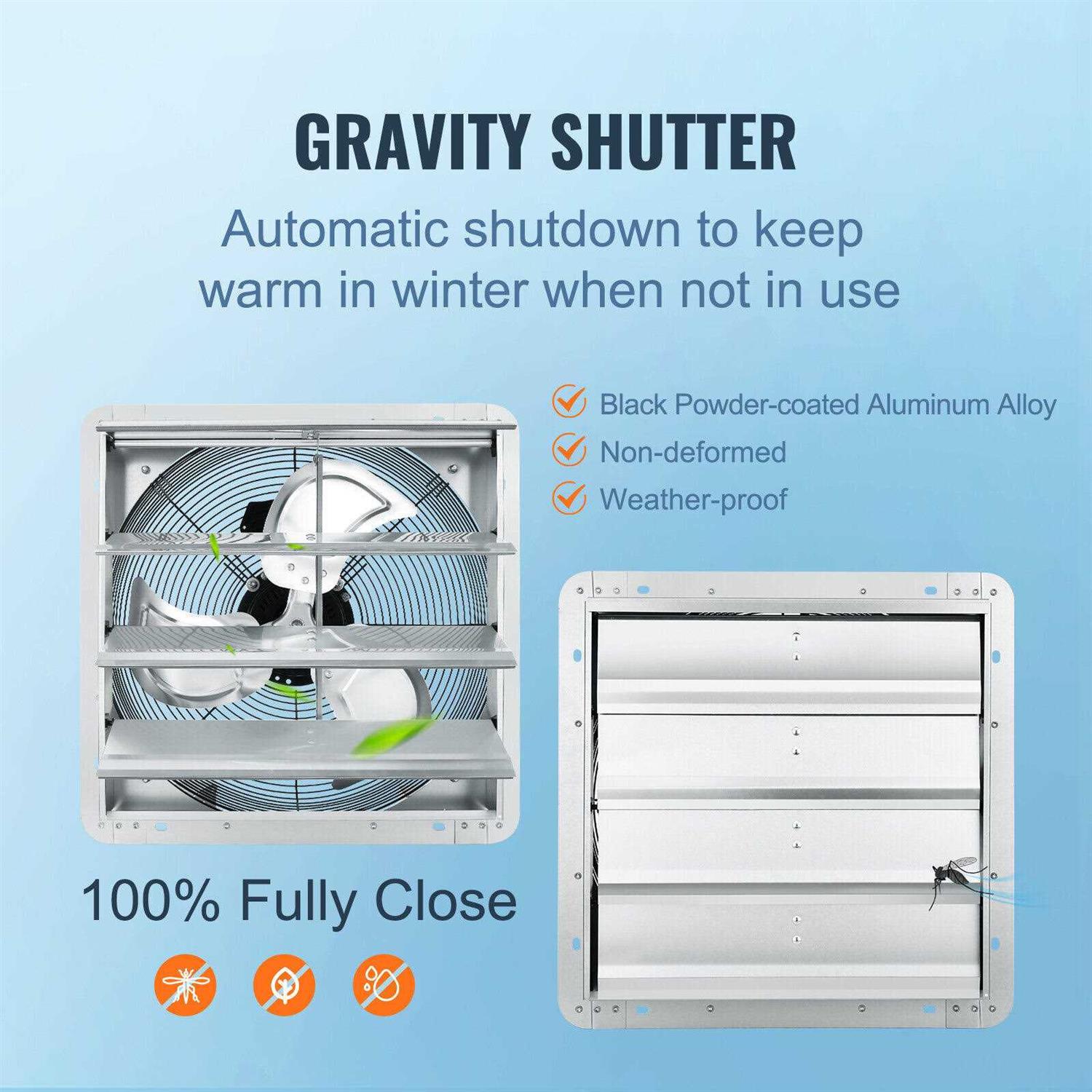 VEVOR 16 in. Shutter Exhaust Fan High-speed 2000 CFM Aluminum Wall Mount Attic Fan Ventilation and Cooling for Greenhouses - Image 5