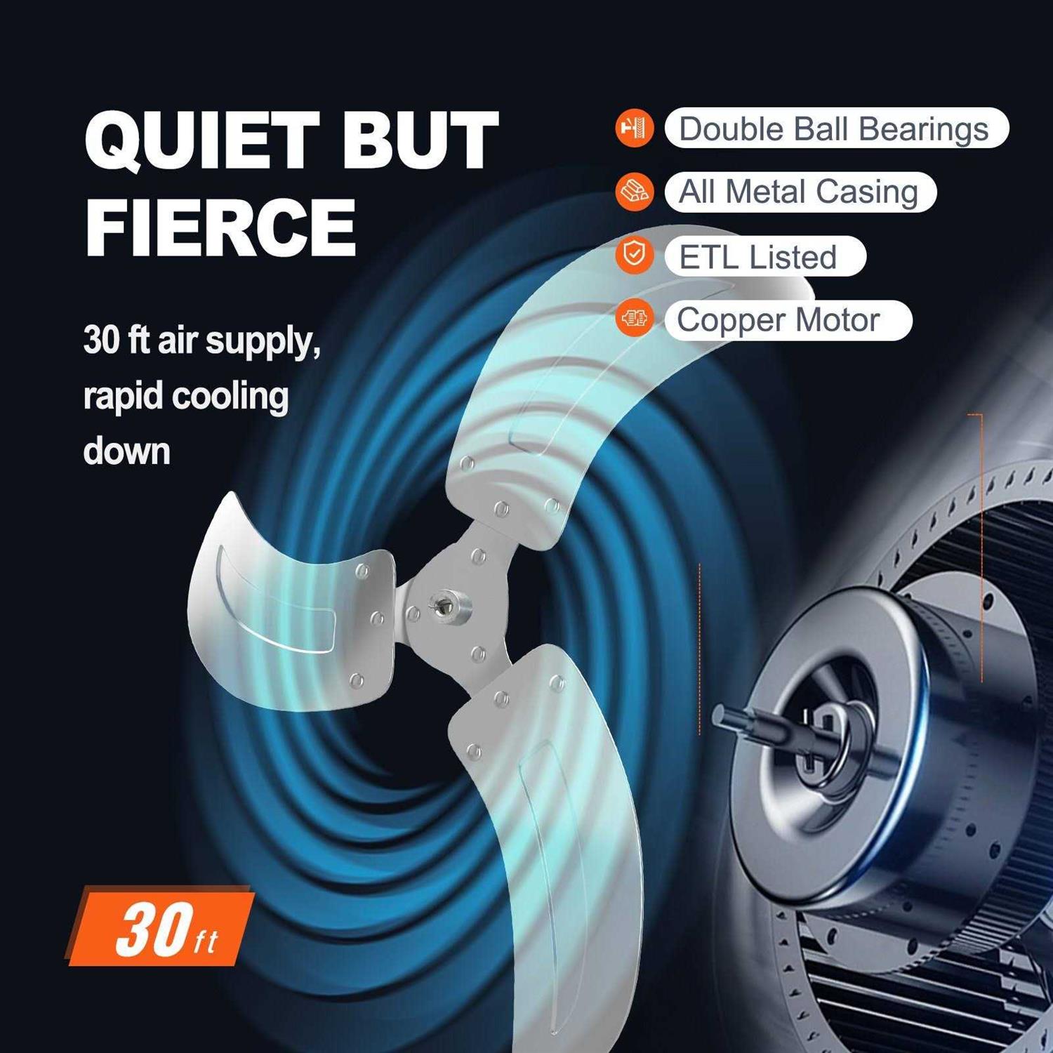 VEVOR Wall Mount Fan 18 in. 3-speed High Velocity Max. 4000 CFM Oscillating Industrial Wall Fan for Warehouse - Image 5