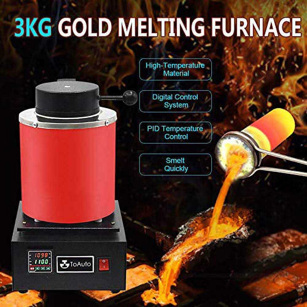 Toauto 3KG Gold Melting Furnace,1400W 2000f Digital Electric Melting Furnace with Graphite Crucible for Melt Scrap - Image 3