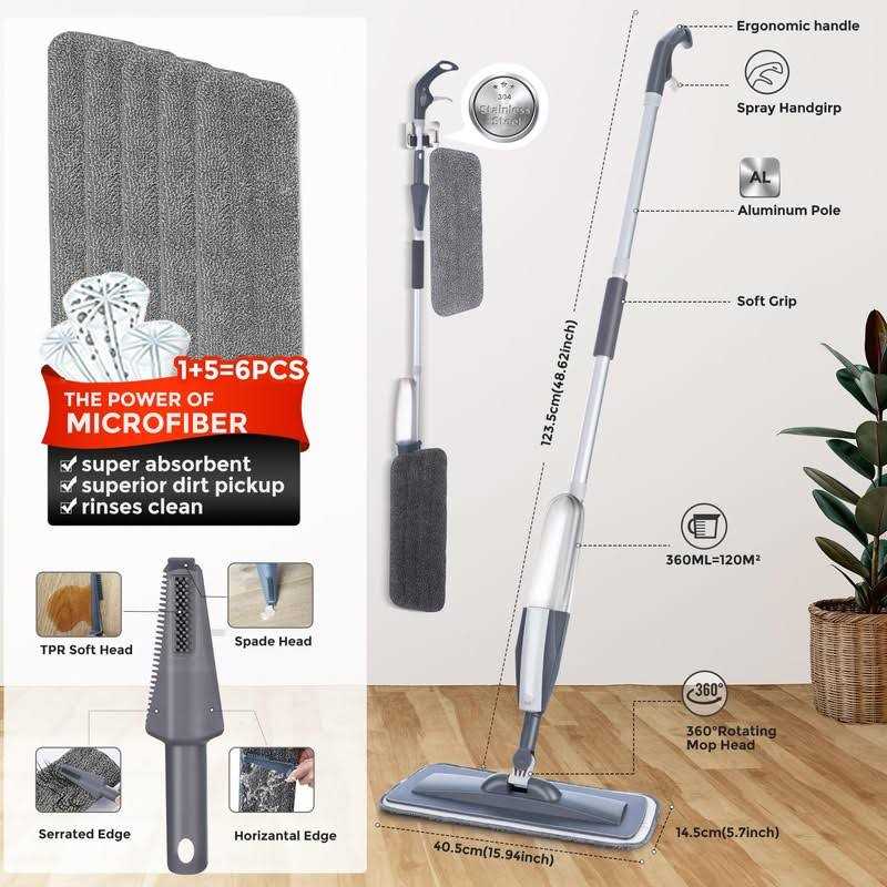 Sdarisb Mops for Floor Cleaning Wet Spray Mop with 6 Washable Microfiber Pads 1 Scraper 1 Mop Holder,Wood Floor Mop for Home or Commercial Dry Wet Use - Image 2