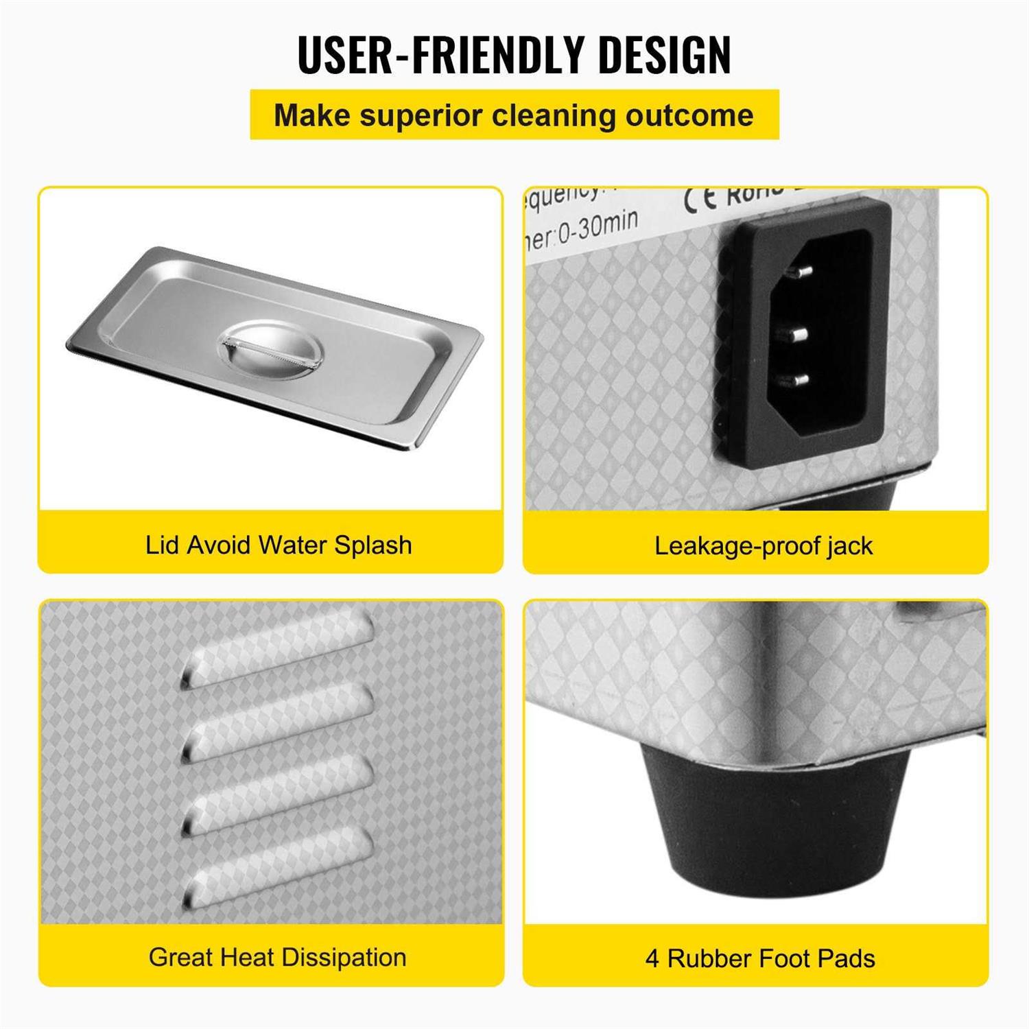 VEVOR 0.8L Professional Ultrasonic Cleaner 304 Stainless Steel Digital Lab Ultrasonic Cleaner QXJ0.8LCSB0000001V1 - Image 2