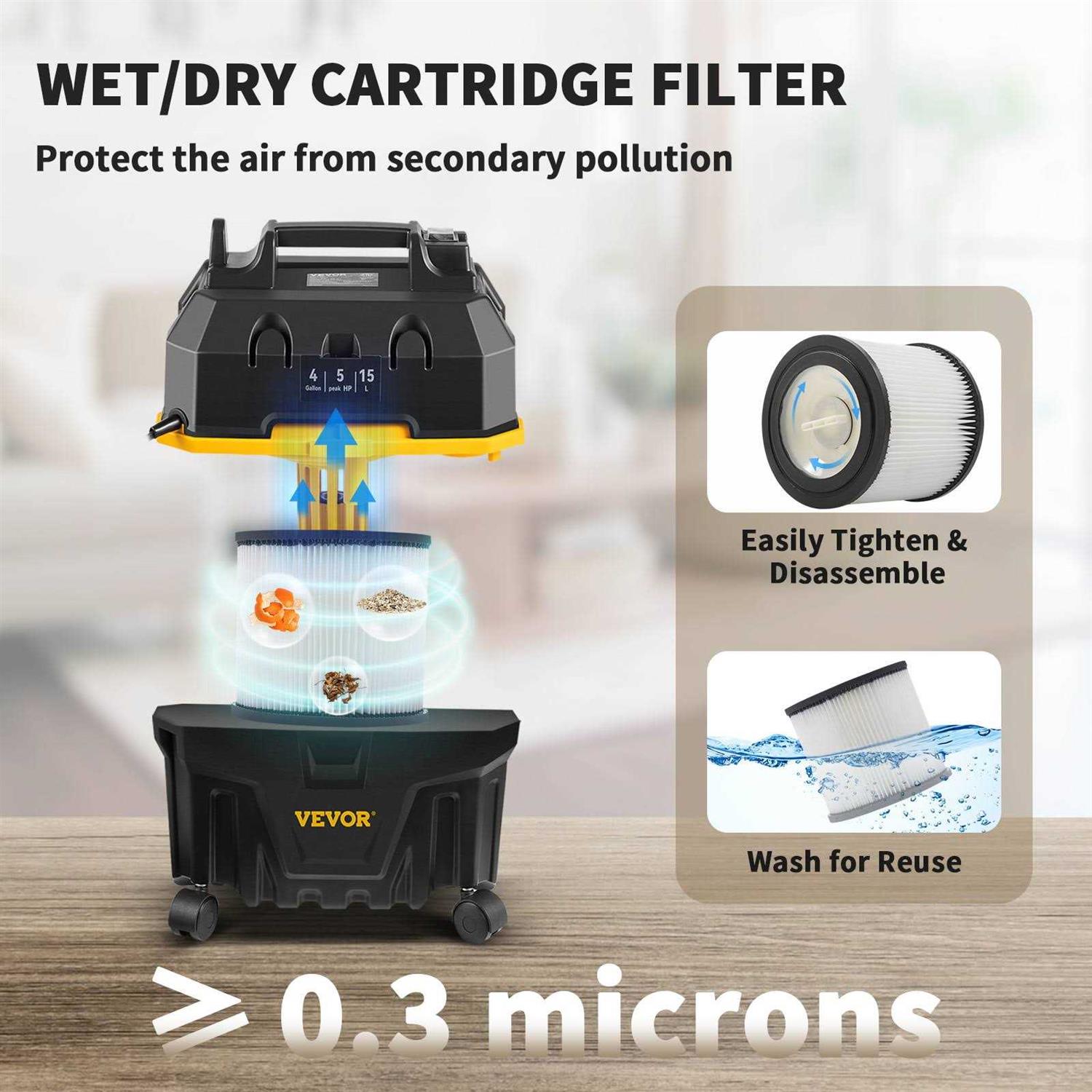 VEVOR Wet Dry Vac 4 Gallon 5 Peak HP 3 in 1 Shop Vacuum with Blowing Function - Image 3