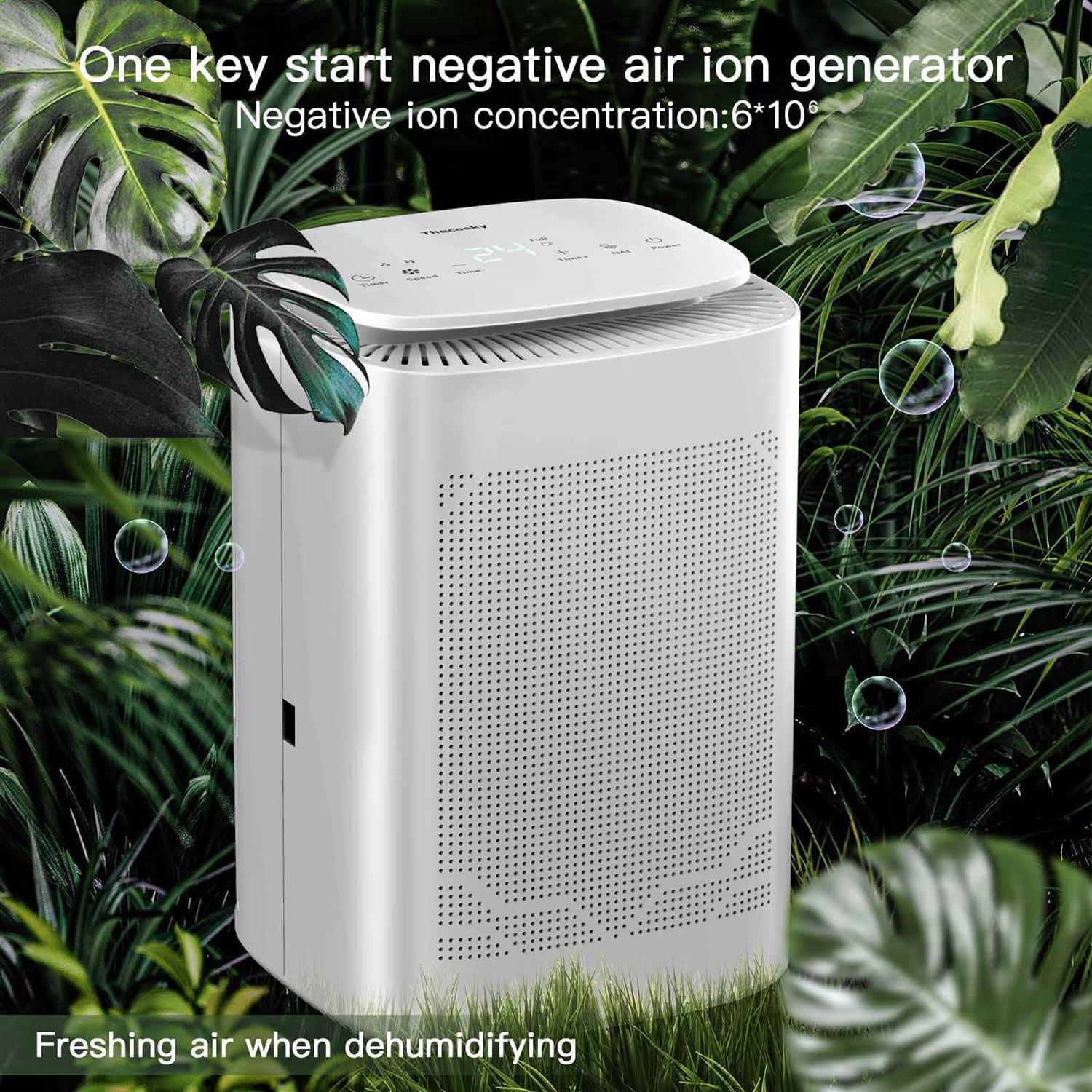 Thecosky Dehumidifier and Air Purifier Combo,HEPA H13 Filter and Negative Air Ion Function,54oz Water Tank with Drain Hose,24hrs Auto-Off - Image 2