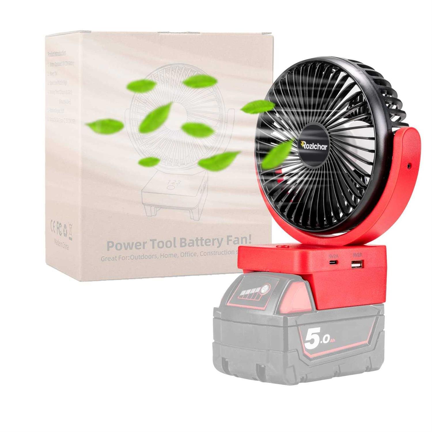 Rozlchar Portable Cordless Fan for Milwaukee M18 18V Battery Work for M18 48-11-1860