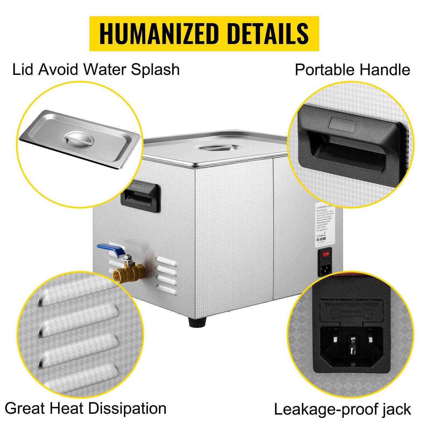 VEVOR 15L Upgraded Ultrasonic Cleaner 600W Heater 360W Ultrasonic Professional Digital Lab Ultrasonic Parts Cleaner QXJ15LCSB-600W001V1 - Image 4