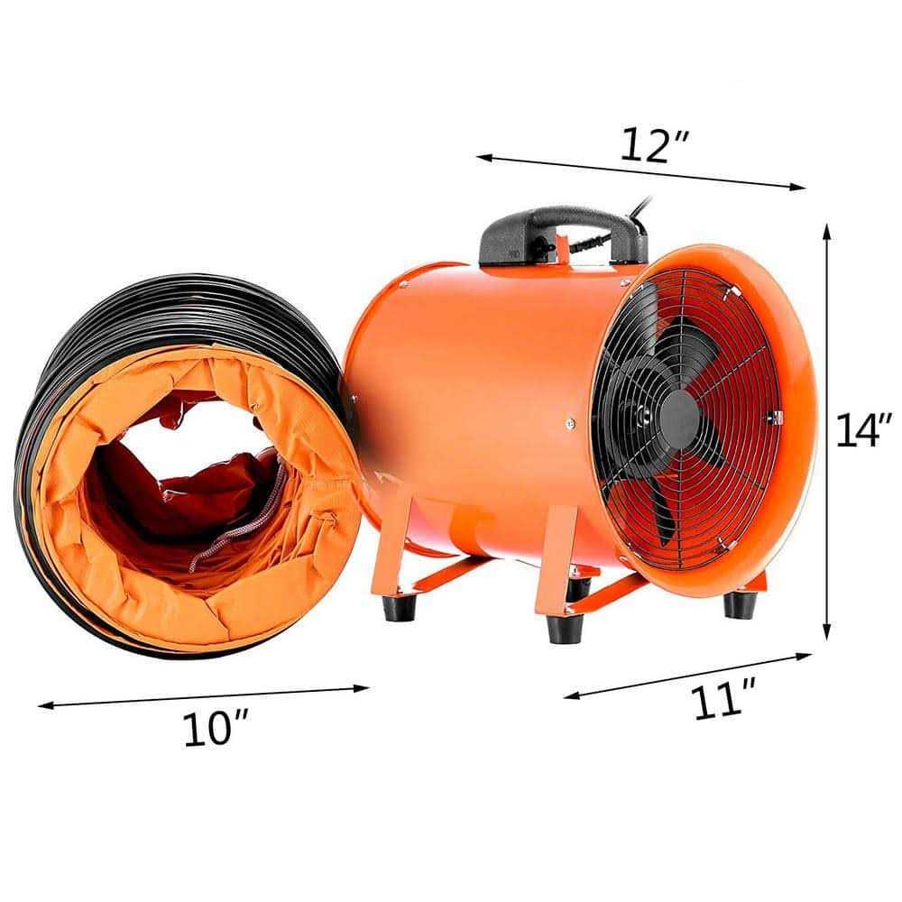 VEVOR Pivoting Blower Fan 10 in. 0.45 HP Portable Ventilator High Velocity with 5M Duct Hose 1520 CFM 3300 RPM for factories - Image 2