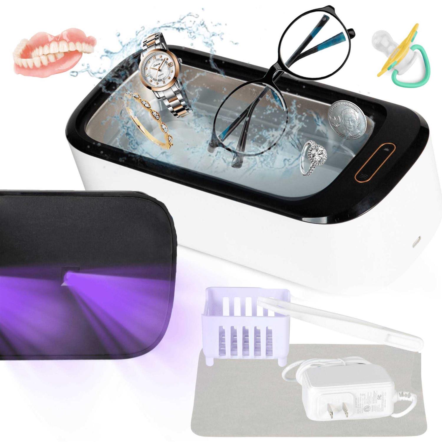 Ultrasonic Jewelry Cleaner & UVC Professional Sterilizer Machine 550ml 46KHz Power Portable Ultra Sonic Cleaner for Cleaning Glasses