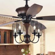 Warehouse Of Tiffany CFL-8412REMO-IW 52 In. Slatin 5-Light Lighted Ceiling Fan with Mesh Shade Candelabra Chandelier CFL-8412REMO/IW