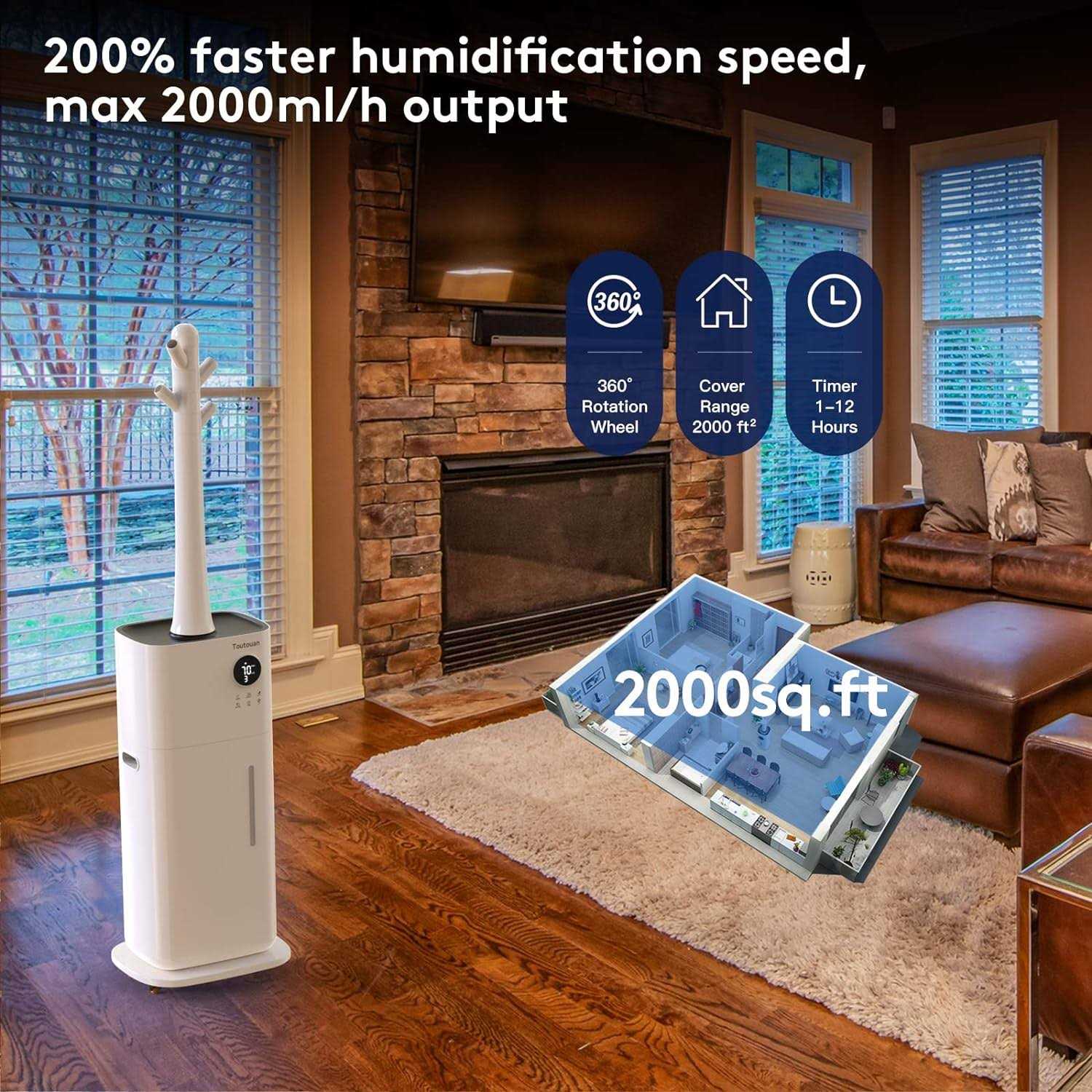 Tower Humidifiers for Whole House 2000ml/h Cool Mist Humidifier for 2000 sq ft Large Room - Image 3