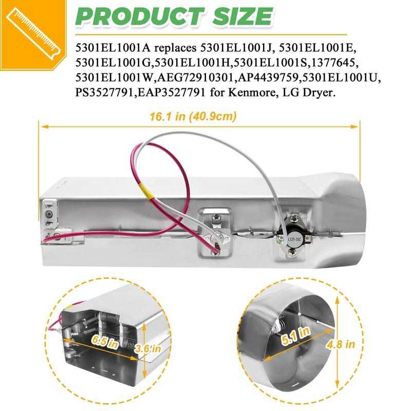 Techecook 5301EL1001A Dryer Heating Element Assembly Compatible with Ken-more L-G Dryer - Image 3