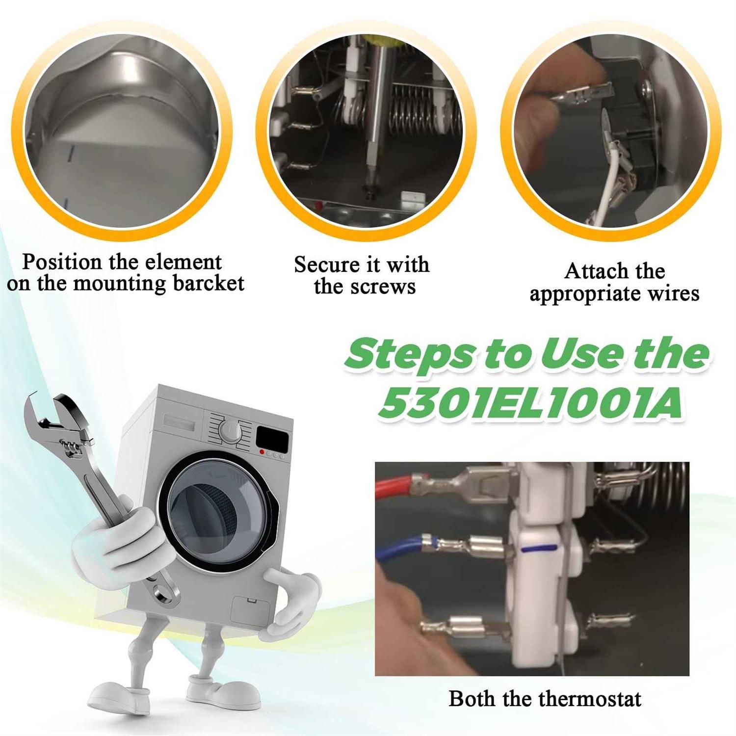 Techecook 5301EL1001A Dryer Heating Element Assembly Compatible with Ken-more L-G Dryer - Image 4