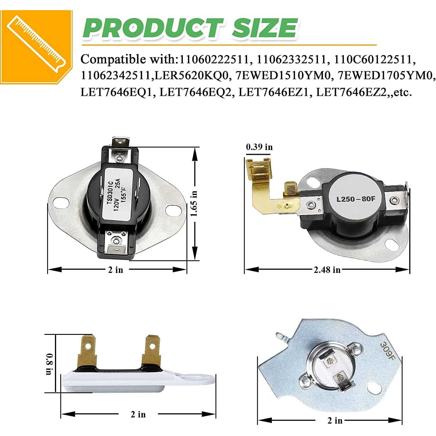 TOMOON Upgraded 3387134 Cycling Thermostat 3977393 & 3392519 Dryer Thermal Fuse 3977767 High Limit Thermostat Replacement Part Kit by Techecook - Image 2