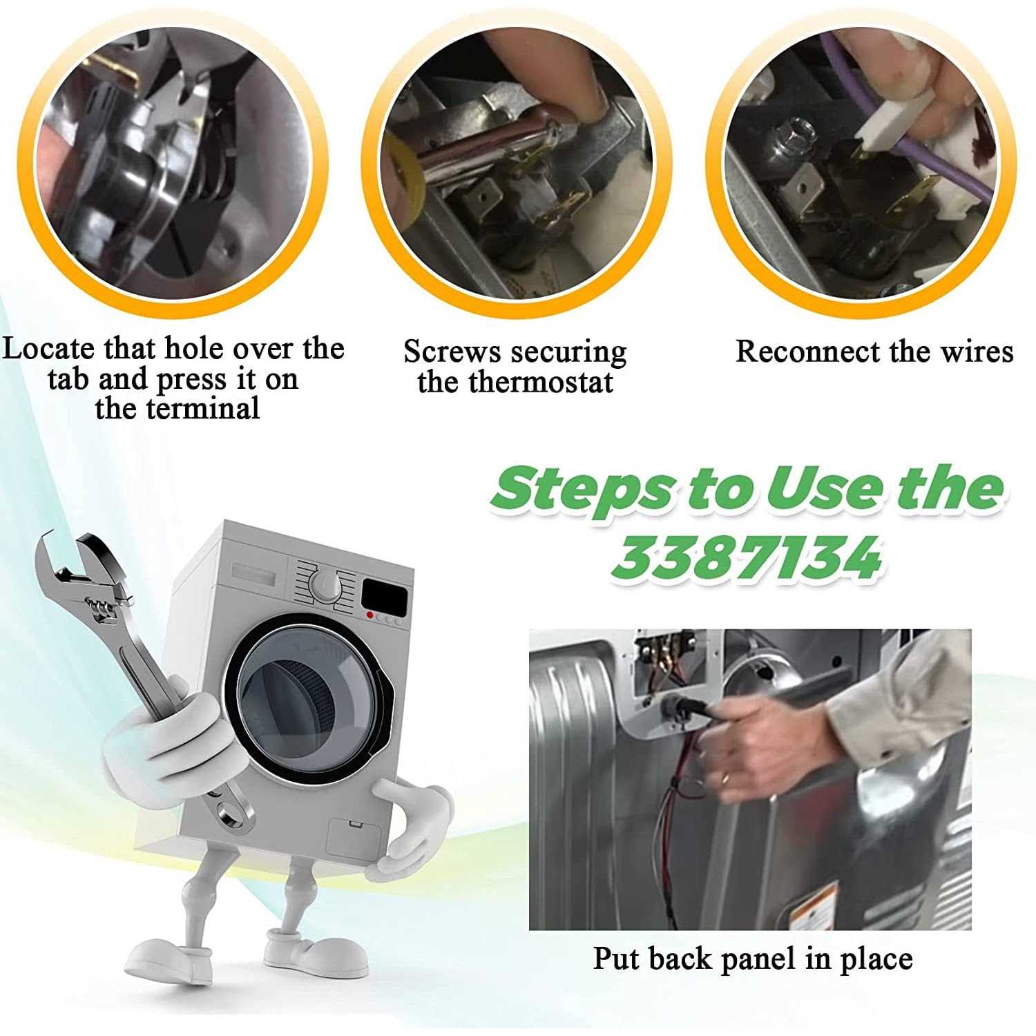 TOMOON Upgraded 3387134 Cycling Thermostat 3977393 & 3392519 Dryer Thermal Fuse 3977767 High Limit Thermostat Replacement Part Kit by Techecook - Image 4