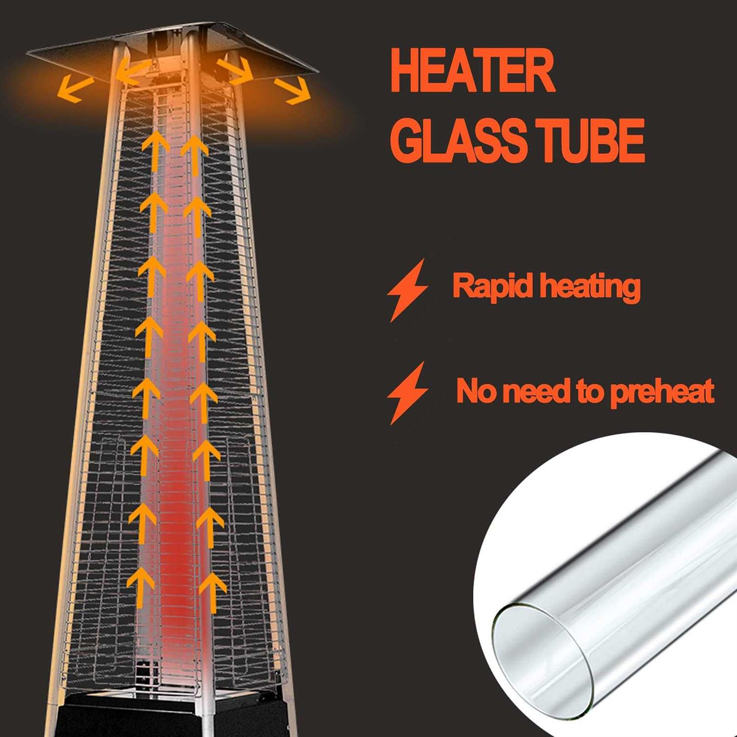 SUMNEW Patio Heater Glass Tube Replacement 49.5 x 4 Patio Heater Replacement Parts with Ring - Image 2