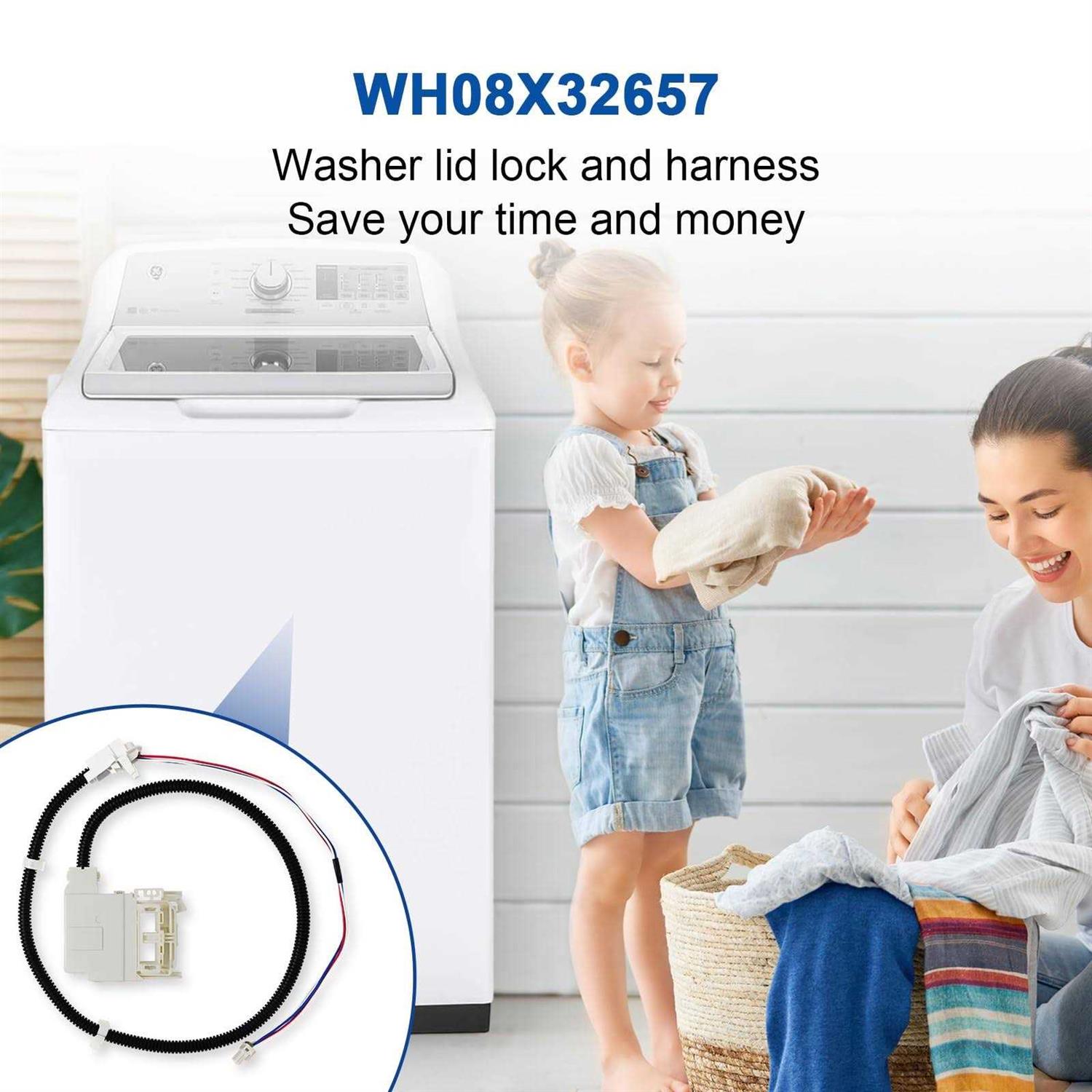 WH08X32657 WH08X31222 Washer lid lock and harness for GE - Image 2