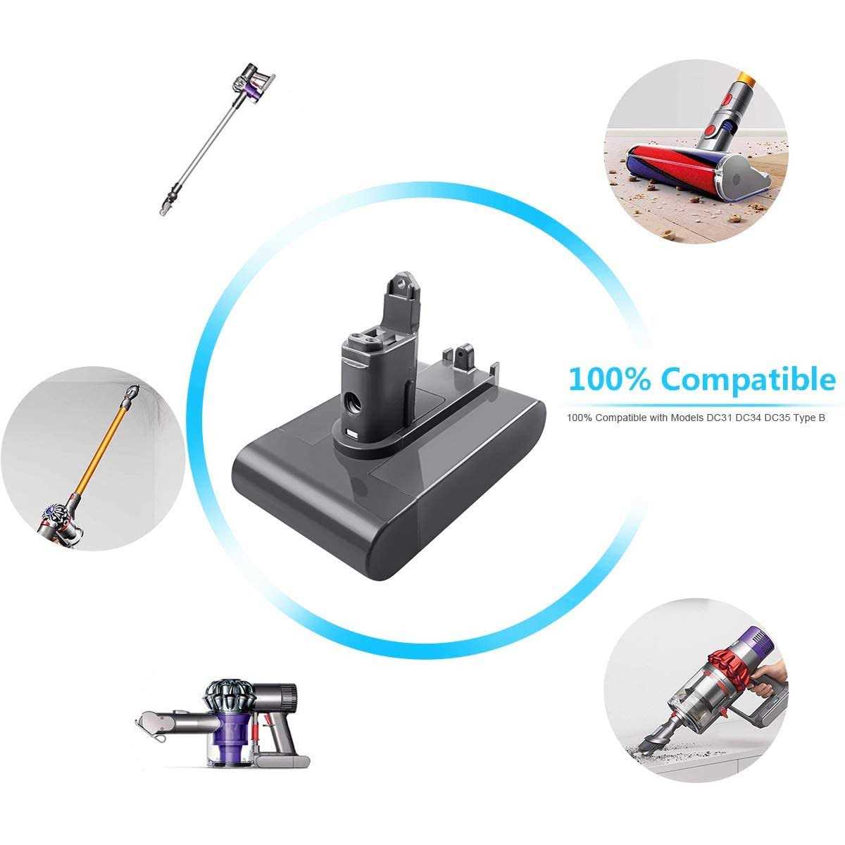 Upgraded 6.0Ah 22.2V DC35 Replacement Battery for Dyson Type B DC31 DC34 DC35 DC44 DC45 DC56 DC57 917083-01 Handheld Vacuum Cleaner - Image 3