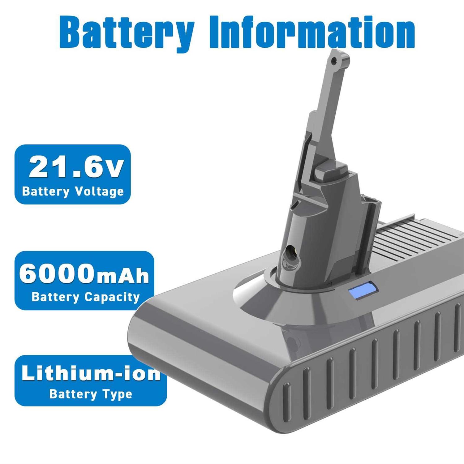 Upgraded 6000mAh 21.6V V8 Battery Replacement Compatible with Dyson V8 Battery for Dyson SV10 Battery V8 Animal Battery V8 Absolute V8 215681 V8 - Image 2