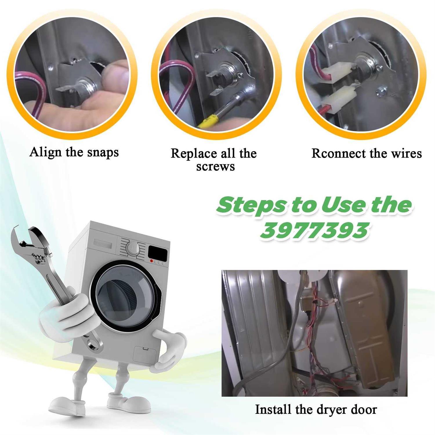 Upgraded 3977393 3399848 Dryer Thermal Fuse by Techecook Replacement for Whirlpool Kenmore Maytag Roper Dryer - Image 3