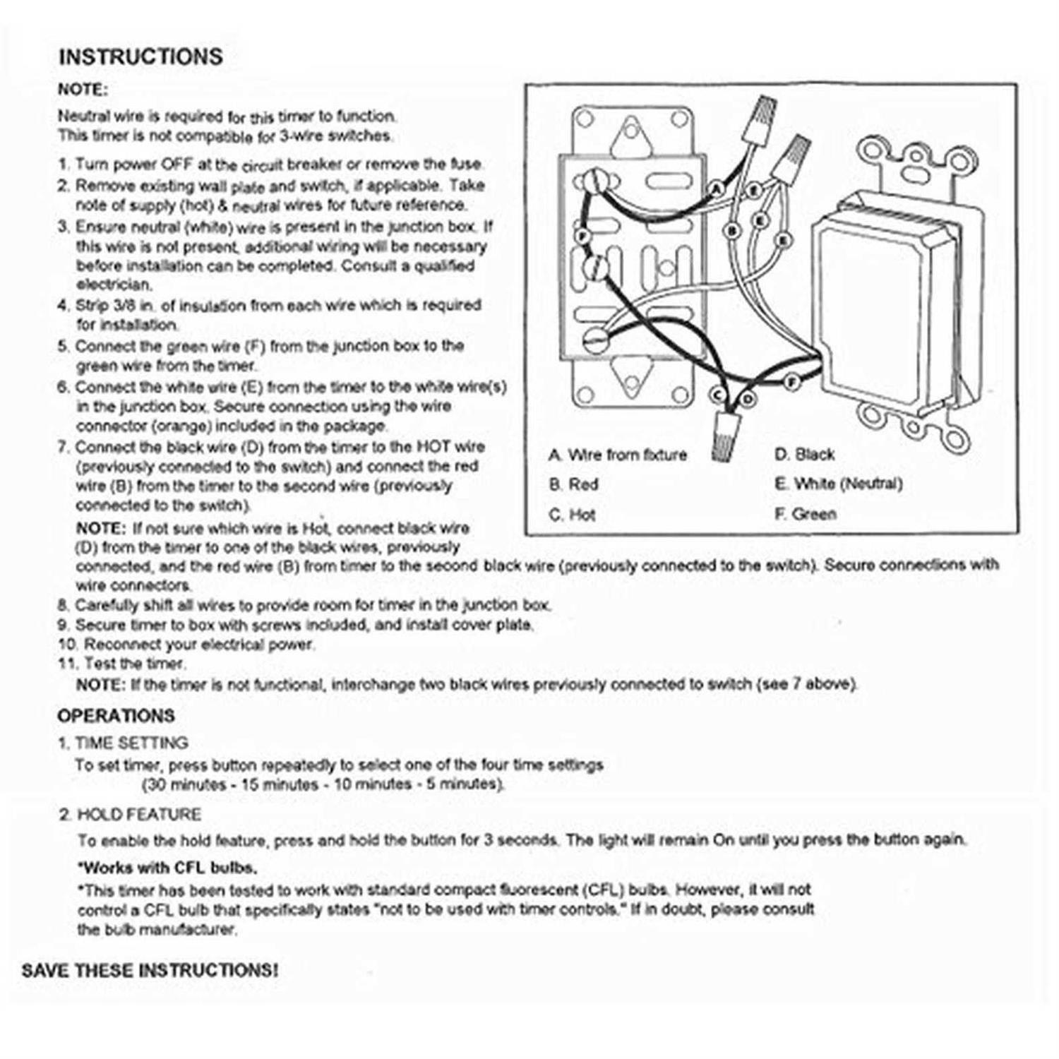 Teklectric Bathroom Fan Auto Shut Off 30-15-10-5 minute Preset Countdown Wall Switch Timer White 30-minute - Image 2