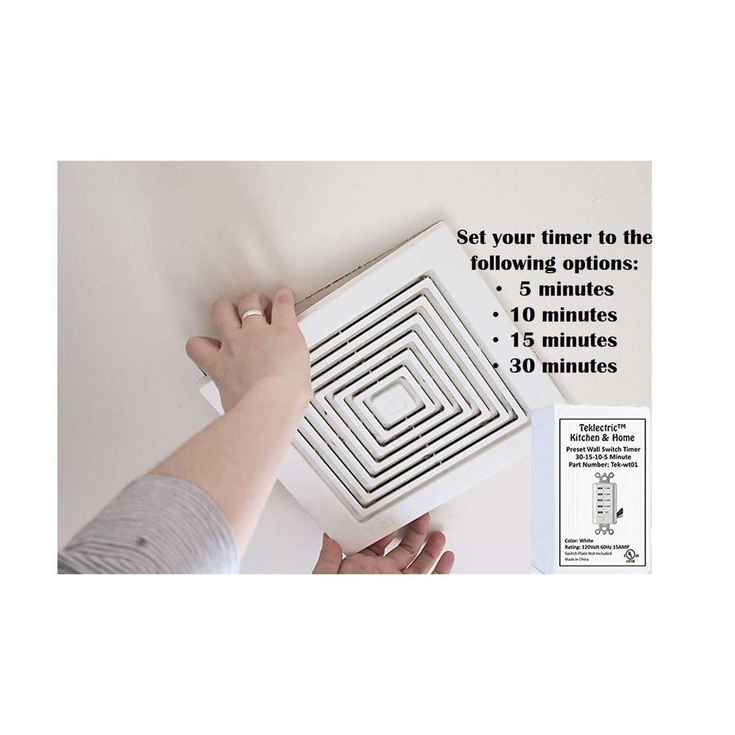 Teklectric Bathroom Fan Auto Shut Off 30-15-10-5 minute Preset Countdown Wall Switch Timer White 30-minute - Image 3