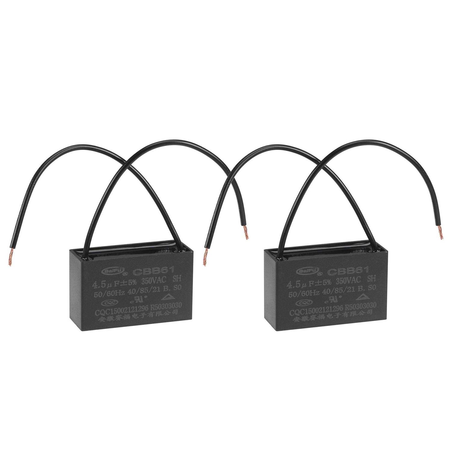 Uxcell Ceiling Fan Capacitor Cbb61 250v AC 2 Wires Metallized Polypropylene Film Capacitor Electric Fan Pump Motor Generator